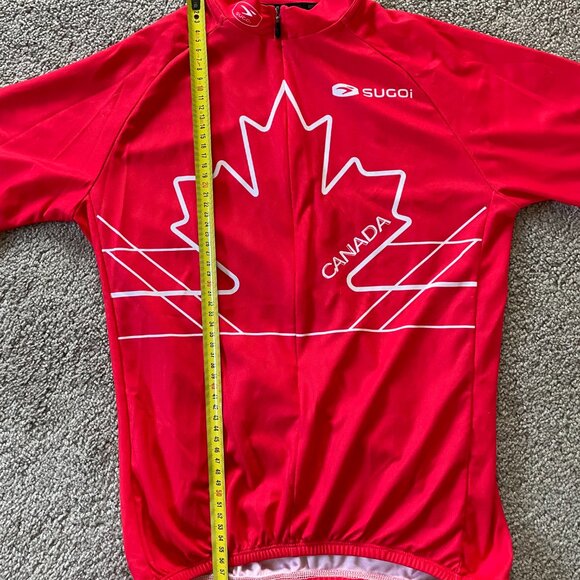 SUGOI Men's Size Small Cycling Jersey Canada Logo Red White 3/4 Zip Short Sleeve - Picture 12 of 13